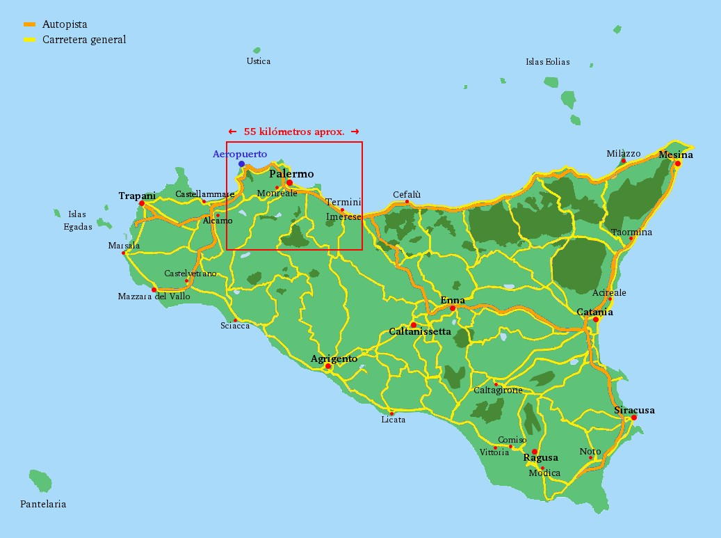 Aeropuerto de Palermo - Mapa de Sicilia